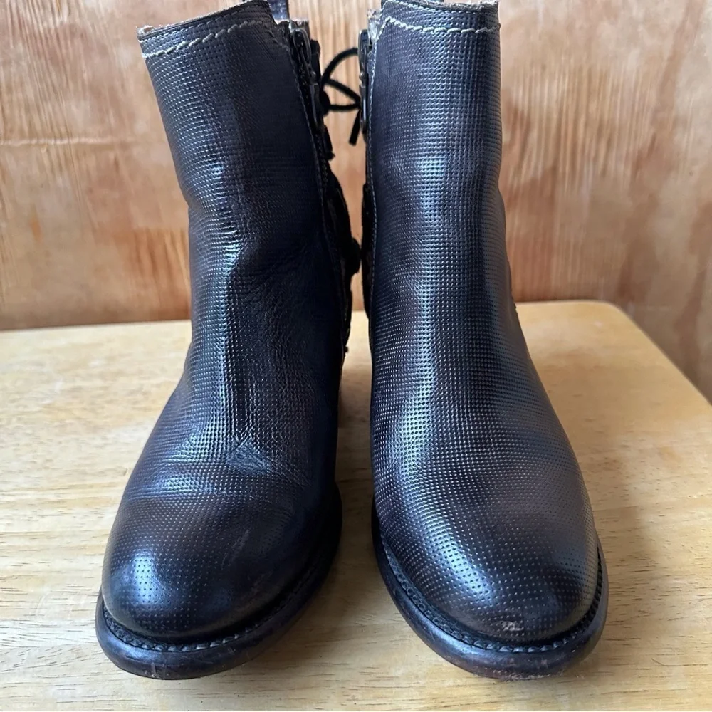 Bed Stu Blaire Heeled Black Ankle Boot Side Zip Lace Up Detail Cobbler Series